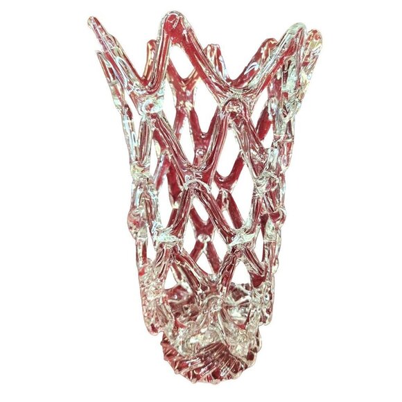 Murano Glass LATTICE WEB Art Glass Vase  MCM Hand Blown Pulled Glass 13.5 X 6 IN - Picture 1 of 9